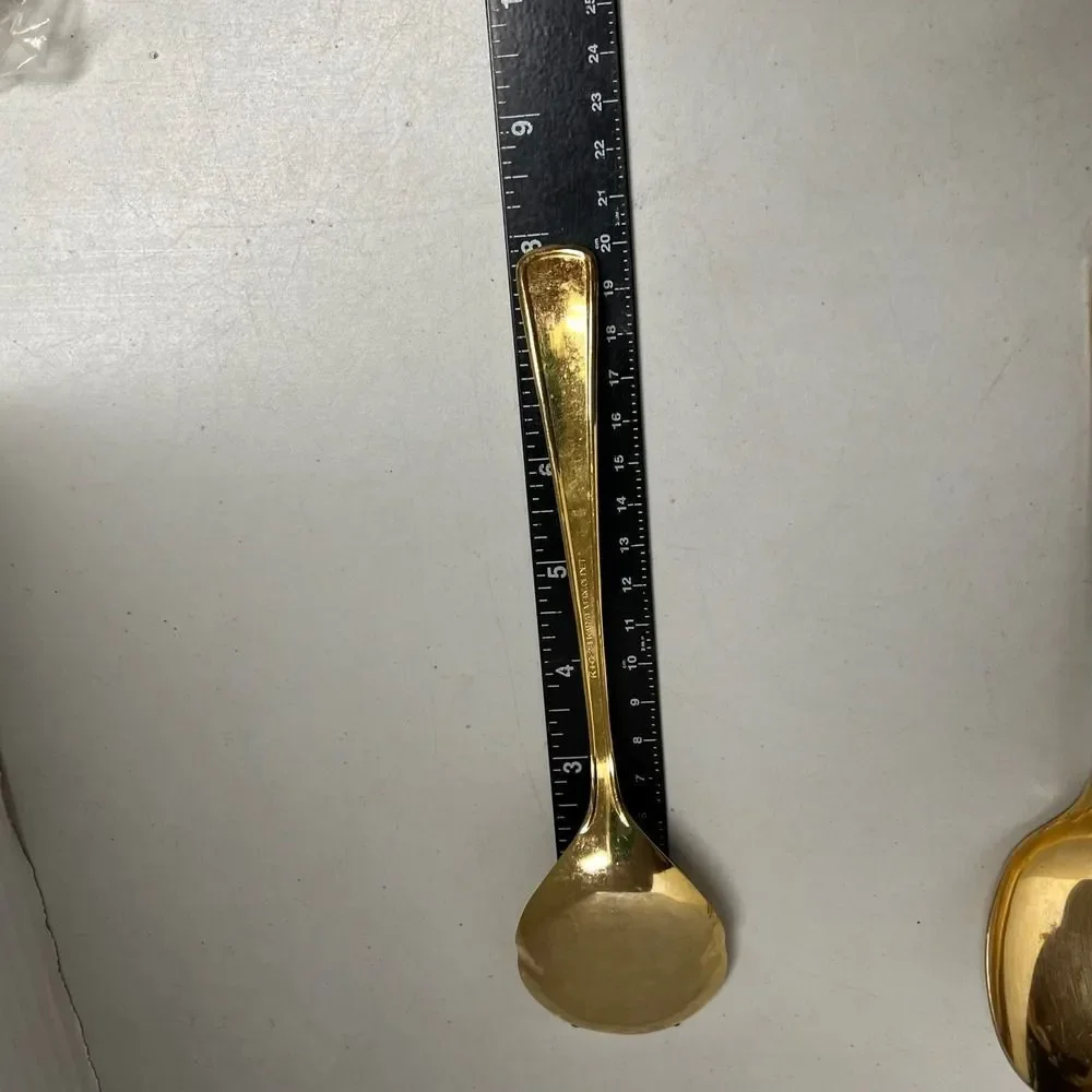 Two Vintage K+C 24 Karat Verguldet Gold Plated Serving Spoons Decorative Pattern